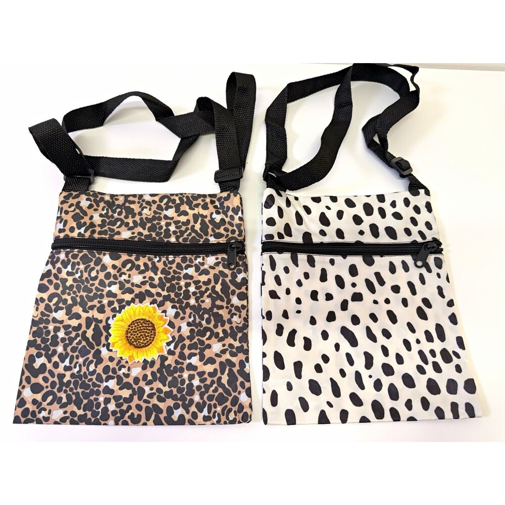 2 Pc Animal Print Crossbody Bags Leopard & Dalmatian Zipper Shoulder Bags